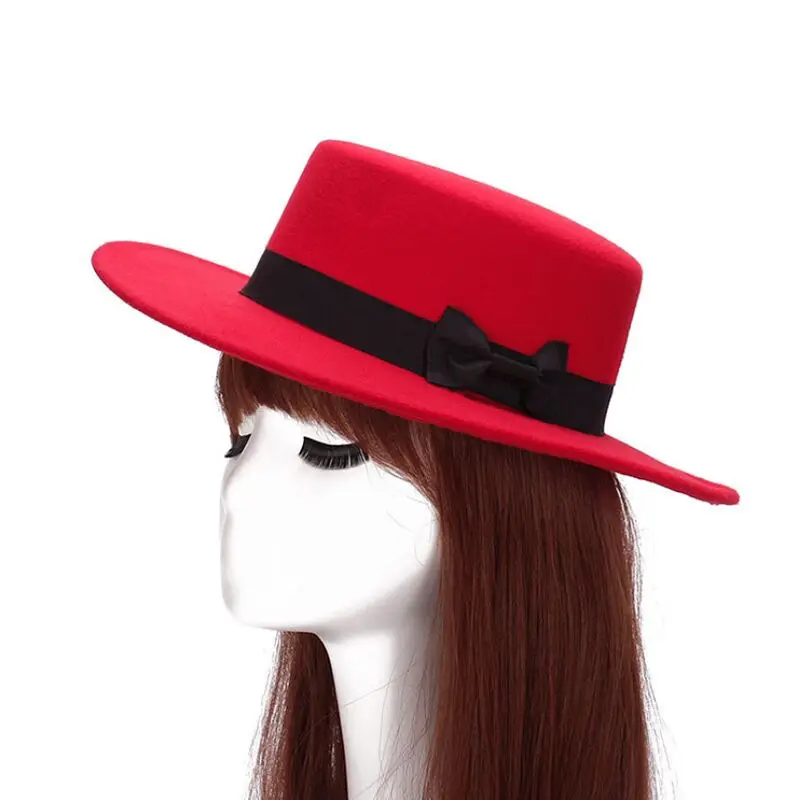 Простые зимние шерстяные женские кепки твердые лук моды формальная одежда шляпы с плоским верхом