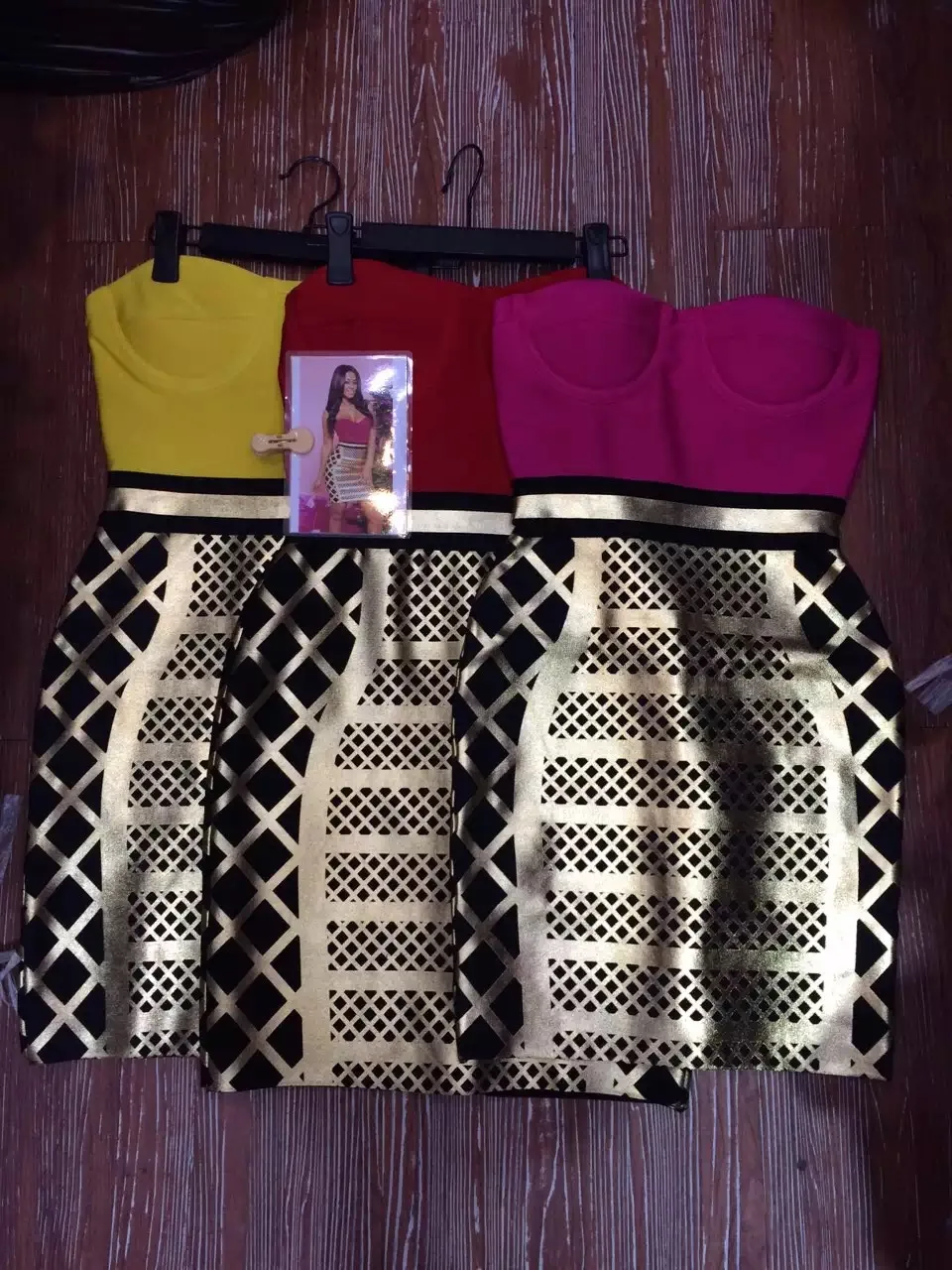 

Sexy fashion women wholesale red hot pink purple yellow and gold strapless bandage dress dropshipping 1 piece