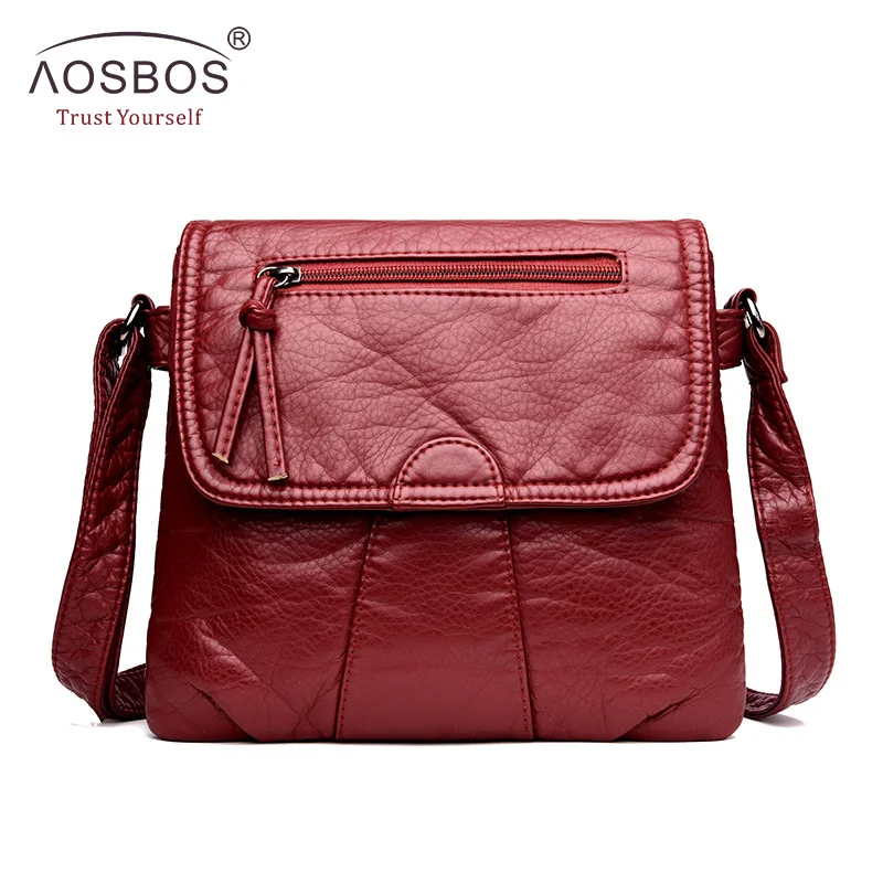 

Aosbos Small Women Messenger Bag Washed Soft PU Leather Crossbody Bags Vintage Handbag 2019 Designer Female Shoulder Bag bolsas