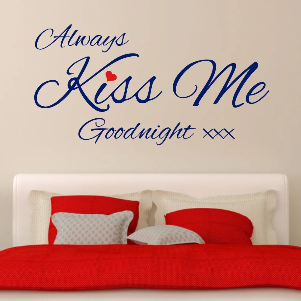 Always Kiss Me Goodnight Quote Red Heart Living Room Bedroom Removable Vinyl Art Wall Sticker 