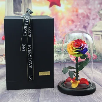 

Home Decoration Immortal Little Flowers Prince Glass Cover Fresh Preserved Rose DIY Wedding Decor Christmas Birthday Gift