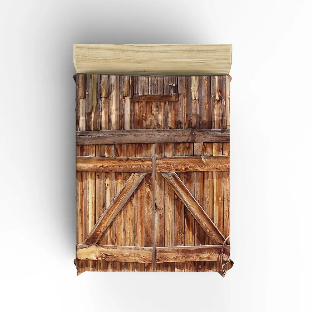 4 Piece Bed Sheets Set, Antique Theme Rustic Country Barn Wood Door Design, 1 Flat Sheet 1 Duvet Cover and 2 Pillow Cases 4 Piece Bed Sheets Set, Antique Theme Rustic Country Barn Wood Door Design, 1 Flat Sheet 1 Duvet Cover and 2 Pillow Cases