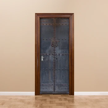 

2pcs/set Old Wooden Steel Door Wall Stickers DIY Mural Bedroom Home Decor Poster PVC Waterproof Door Stickers Murals Decal