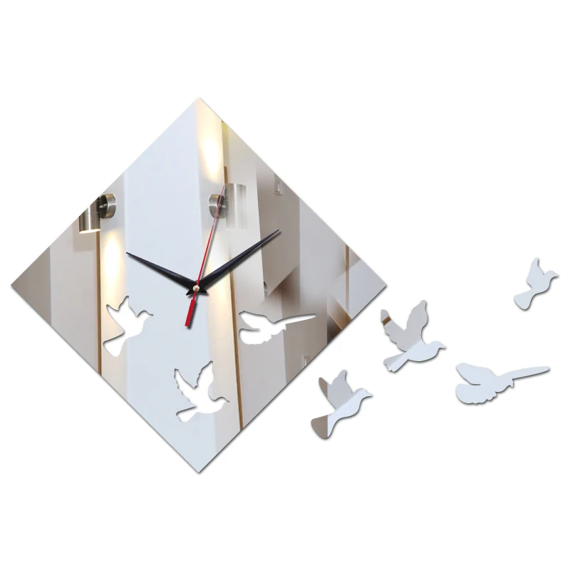 

New modern style quartz wall clocks birds decor wall watches for living room study diy mirror acrylic material wall stickers