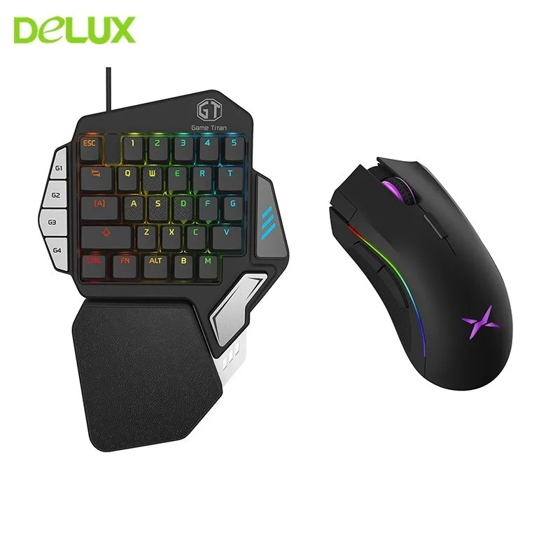

Delux T9X Single Hand Gaming Keyboard Mechanical Wired Ergonomic RGB Keyboards And Delux M625 PMW3360 Wired Gamer Mouse For PUBG