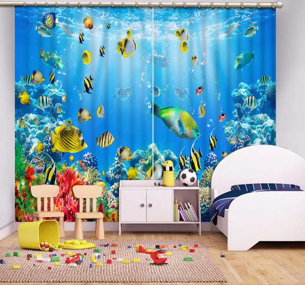 Customize Size 3d Curtain Coral Underwater World Fish Window