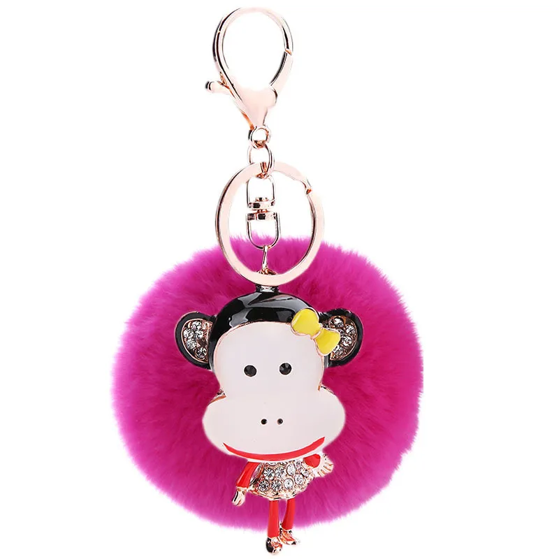 

2017 new trinket fake pompom keychain bunny keychains on bag rabbit fur Keychain fur pom pom charms for bags anime