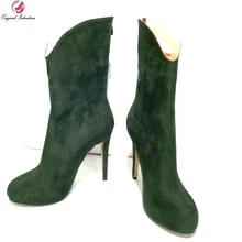 Оригинальные Элегантные ботильоны; популярные ботинки на тонком каблуке с круглым носком; Красивая Женская обувь черного и зеленого цвета; большие размеры США 4-15