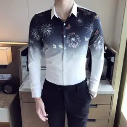 Minglu рубашка Для мужчин новая мода печатных рубашка с длинными рукавами Высокое качество черный, белый цвет Camisa социальной Masculina модные Для
