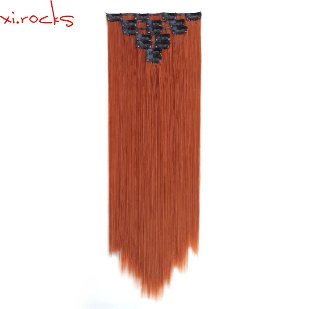 

2set 7pcs/set Xi.rocks Synthetic Clip in Hair Extensions 55cm Straight Hairpiece Clips on Hair Extension 130g Copper Red 119