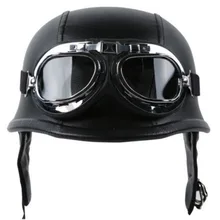 Fashion WWII Style German Motorcycle Half Helmet with Goggles Chopper Biker Pilot Padded Motorcycle Bike Flight Half Helmet