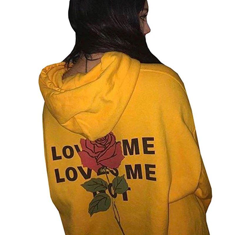 LOVE ME Letter Print Rose Women Hooded Sweatshirts Coats