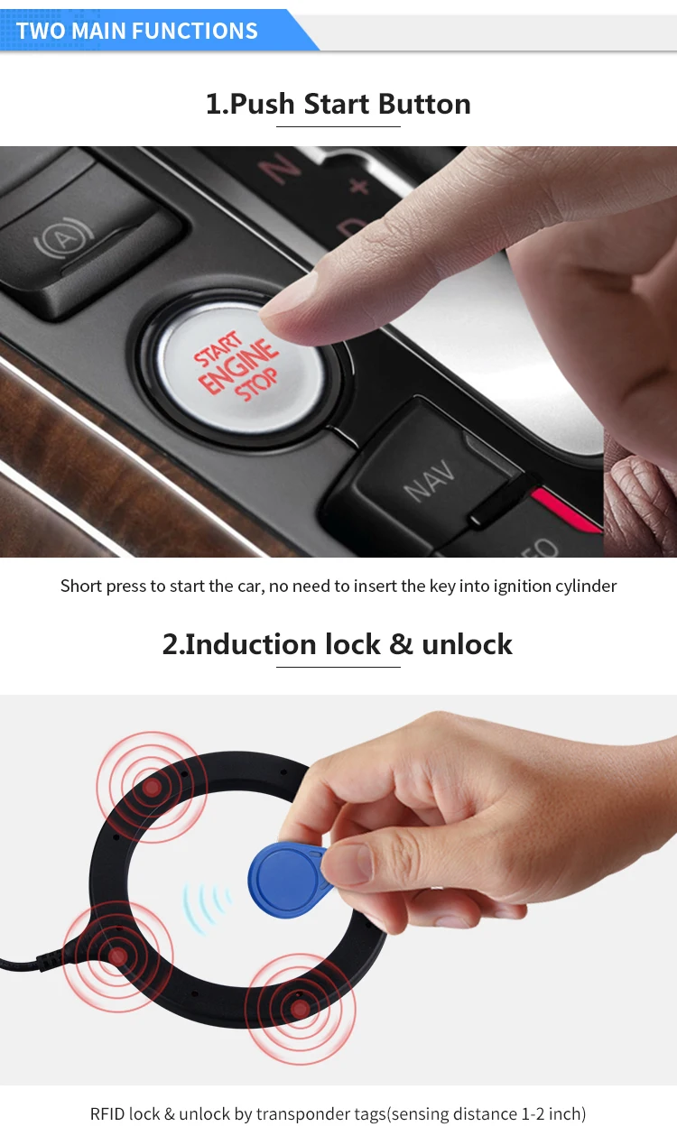 Easyguard RFID автомобильный аварийная система с умным кнопка Зажигания и услуги режим без ключа go системы dc12v