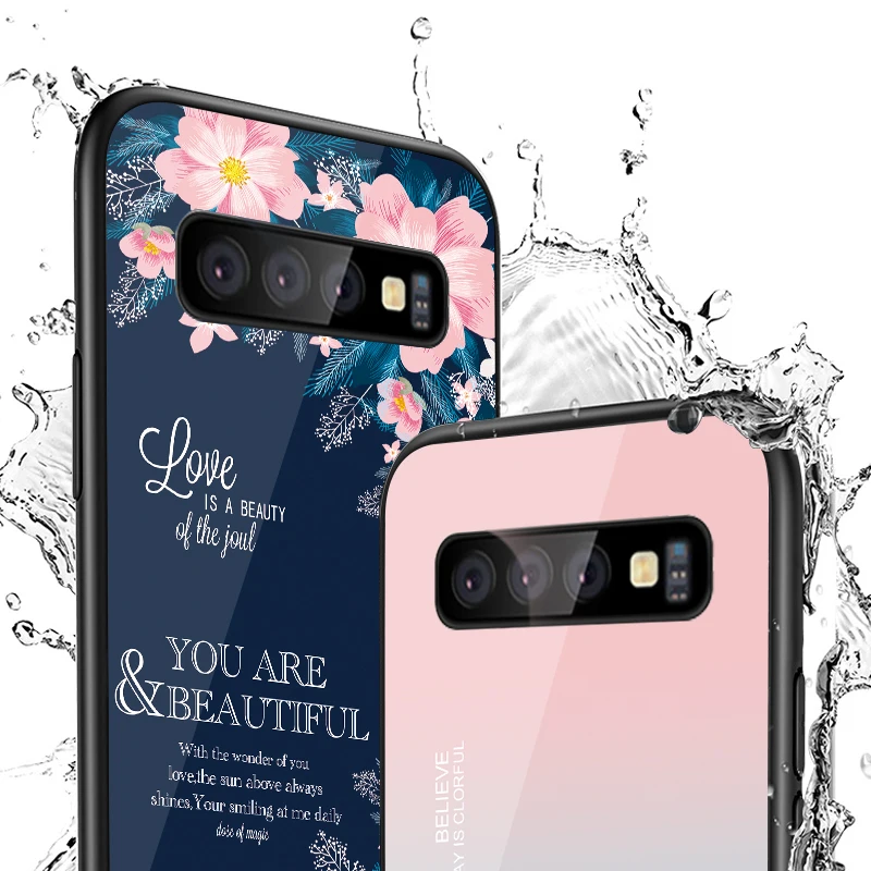 Tempered Glass Case For Samsung Galaxy S10 S9 S8 Plus S10e J4 J6 Plus A7 2018 Note 9 8 Shockproof Cover Star Space Gradient Case