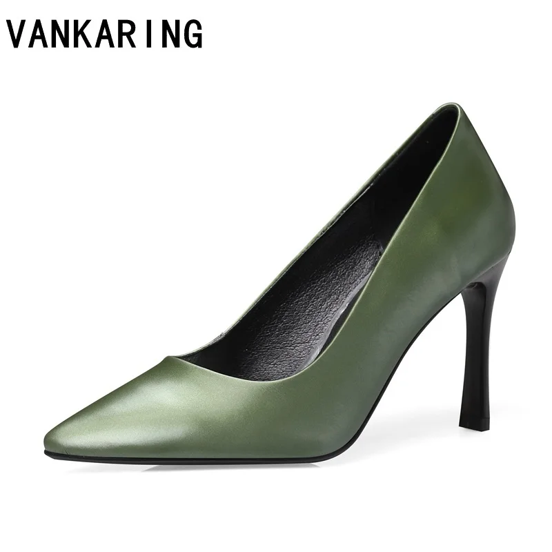 

brand unusual heels high genuine leather women pumps pointed toe shallow footwear new spring autumn fashion ladies office shoes