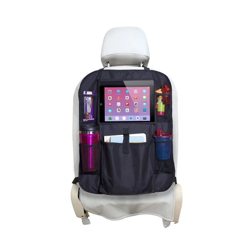 Черный кожаный чехол-органайзер на заднее сиденье автомобиля для хранения iPad, держатель для телефона с несколькими карманами