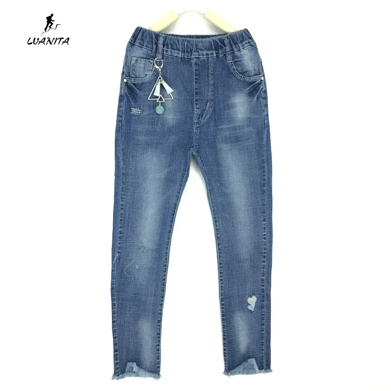 Новые стильные детские джинсовые штаны модные джинсовые брюки с карманами для девочек от 5 до 14 лет - Цвет: Photo Color
