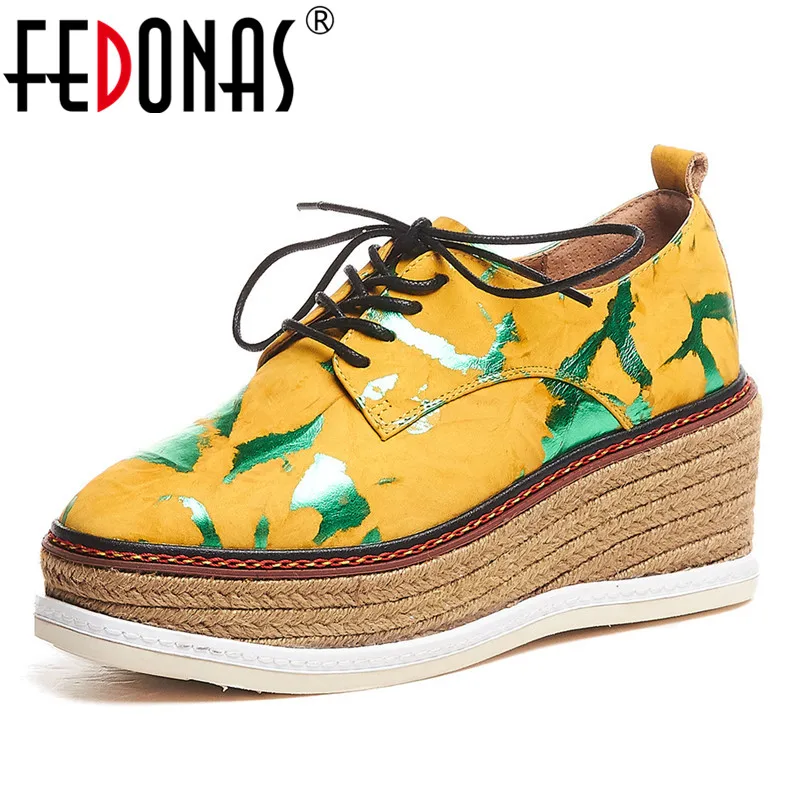 

FEDONAS Brand Women Genuine Leather Round Toe Flats 2020 Spring Summer Sneakers Fashion Cross-Tied Graffiti Casual Shoes Woman