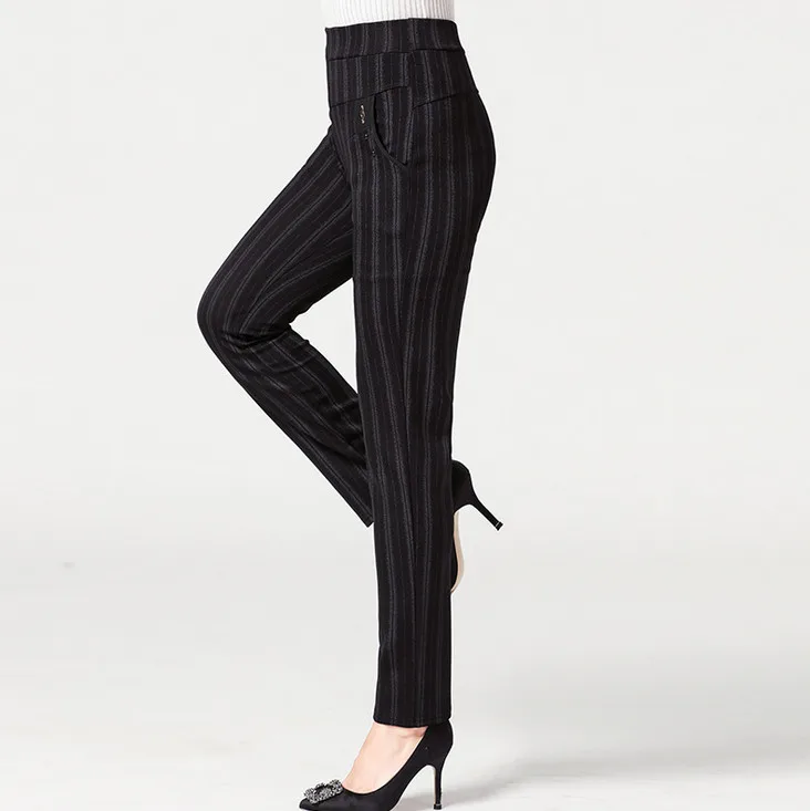 

stripe long pants fall winter new middle age mother casual trousers plus size stretch woolen pants broeken dames office pants
