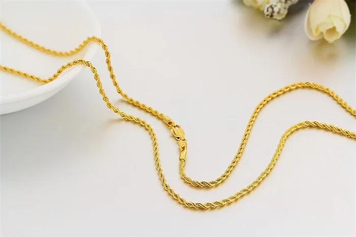 Yellow Gold Color 45cm 50cm 60cm 80cm 30" Long Twisted Rope Chain Necklaces Women Mens Jewelry Bijoux kolye collier ketting