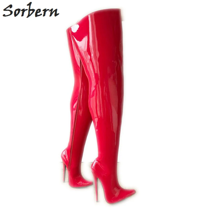 red over the knee high heel boots