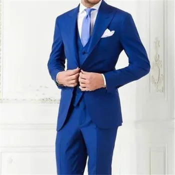 

Party Royal Blue Men Suits Tuxedos Groomsman tux Custom made wedding Suits slim fit fashion blue men suit costume homme terno
