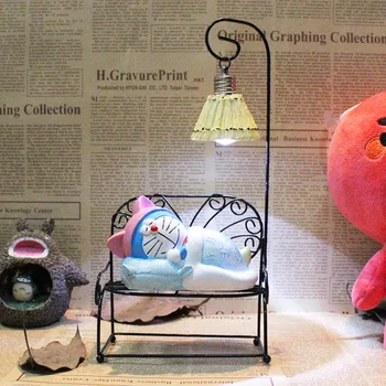 

Creative Romantic Cartoon Doraemon Cat LED Night Light Resin + Iron Bedroom Desktop Decorative Light Child Birthday Gift