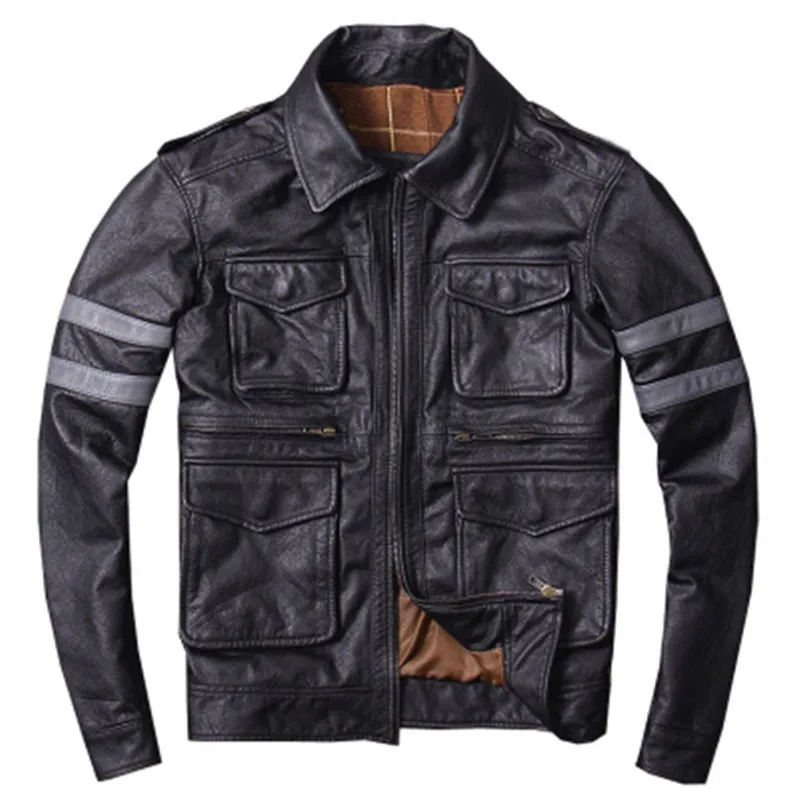 

2019 Men's Genuine Leather Jackets Resident Evil Motorcycle Leather Jackets Real Leather Coat for Male