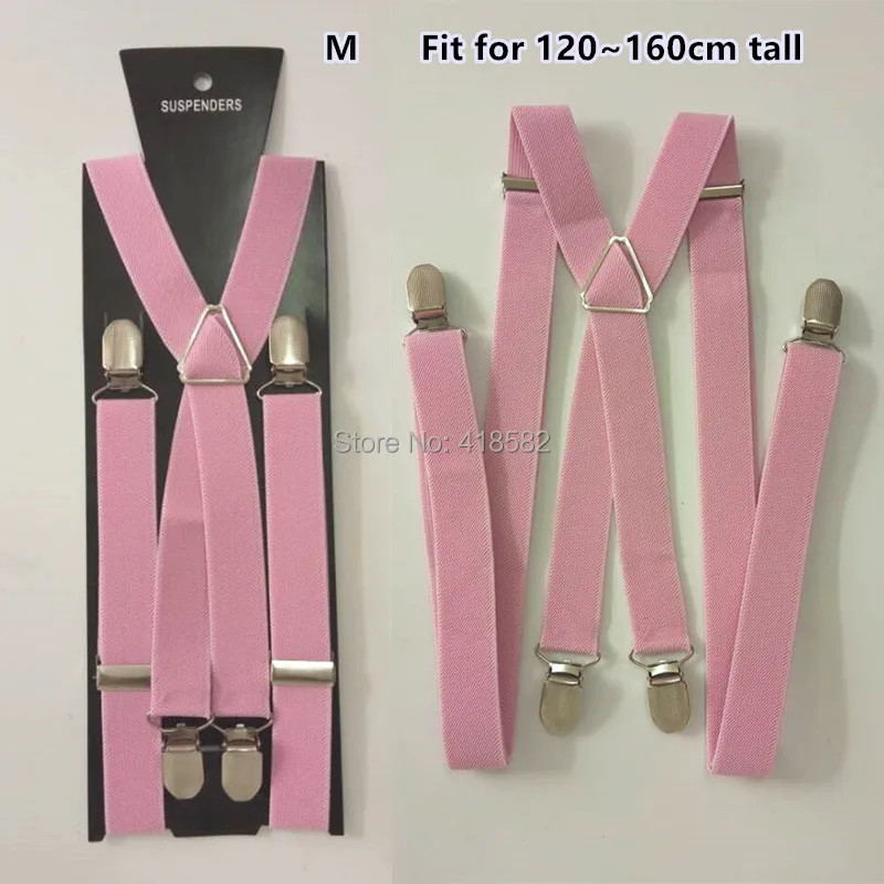 BD002-Light pink kids suspender Elastic strap adjustable women suspenders for weddding men braces 4 clips-on 4 size