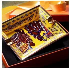 

New Arrival. Nice Elegant blue Sailing Pattern bone Ceramic Luxury Cigar Ashtray Holder 2 Cigars 6
