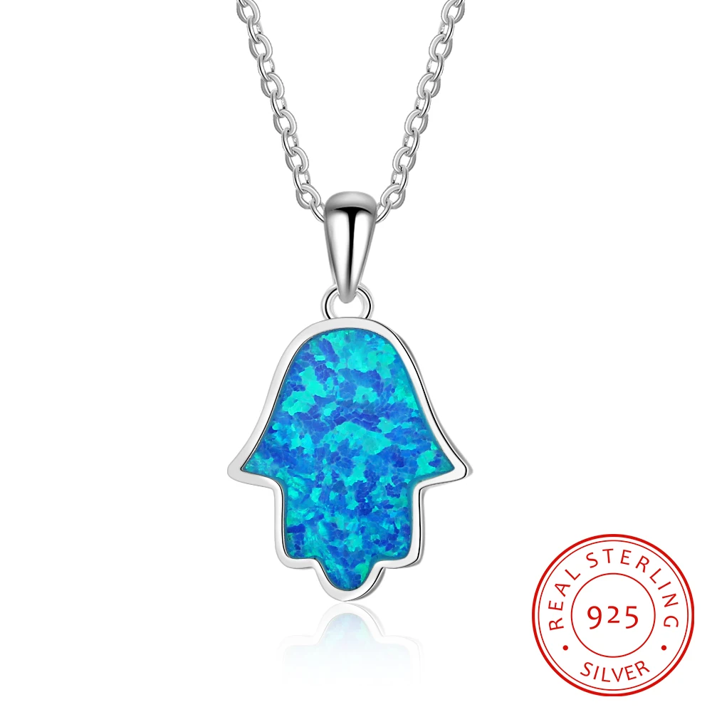 

Blue Opal Hand Shape 925 Sterling Silver Hand Shape Necklaces & Pendants for Women Party Jewelry Accessories (NE102591)