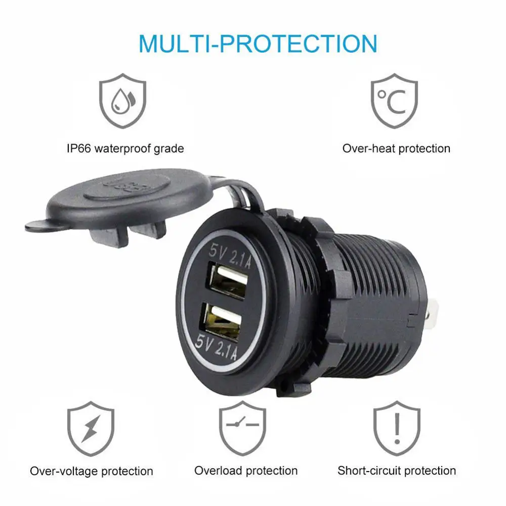 

Dual USB Charger Socket Power Outlet 2.1A USB Adapter Car USB Socket Car Accessories Waterproof Dustproof LED 12V-24V