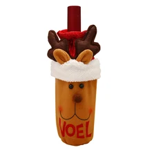 1pc Christmas Bottle Decoration Red Wine Bottle Cover Wine Bottle Bag for Table Decorations Xmas Dinner(Elk