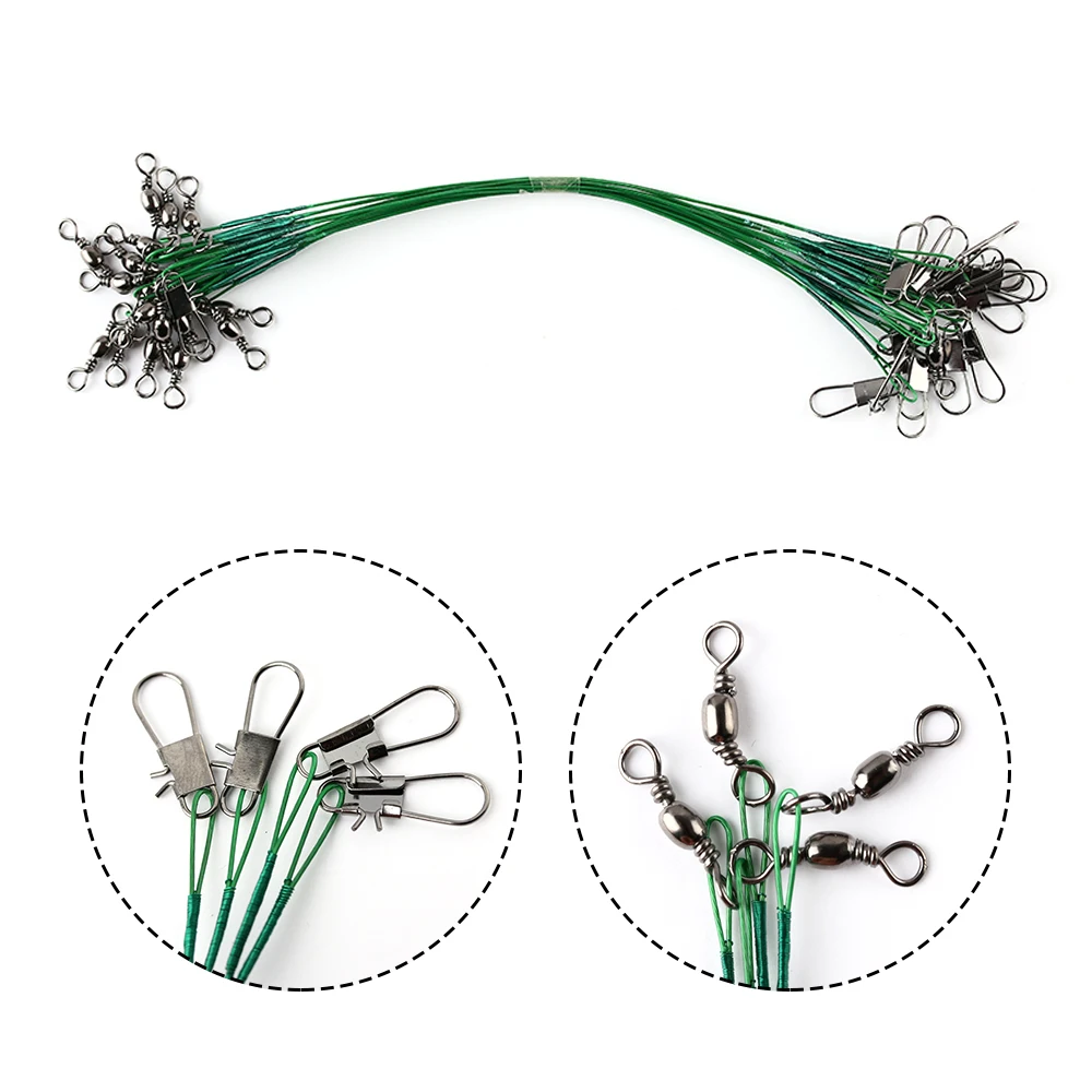 20PCS Rolling Swivels Safety Snap Traces Steel Wires Fishing Lures Hook