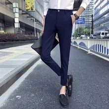 Fashion Casual Men's Trousers Spring And Autumn New 28-38 Solid Color Slim Feet Pants Black Navy Blue Personality Youth Popular