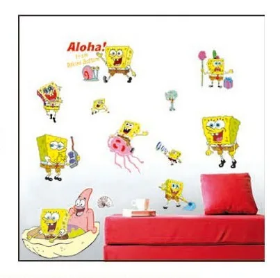 Removable PVC SpongeBob Wallpaper Wall Sticker for Kids Rooms Cartoon Decorative Wall Decal Poster Baby Home