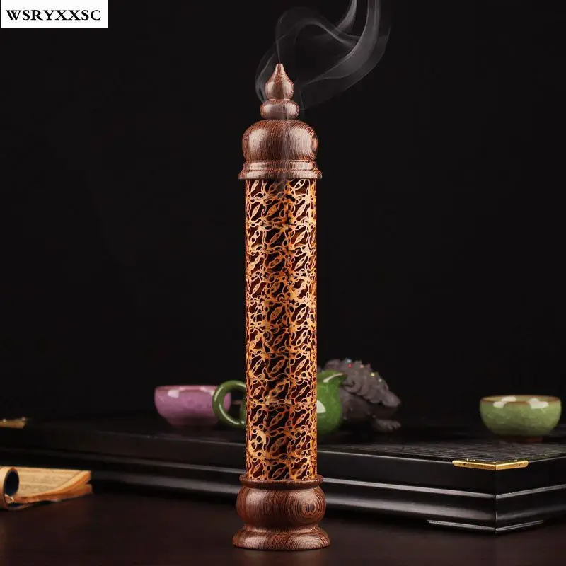 

Hollow Walnut Vertical Incense Burner, Copper Incense Inserted Sandalwood Furnace, Solid Wood Creative Line Incense Box
