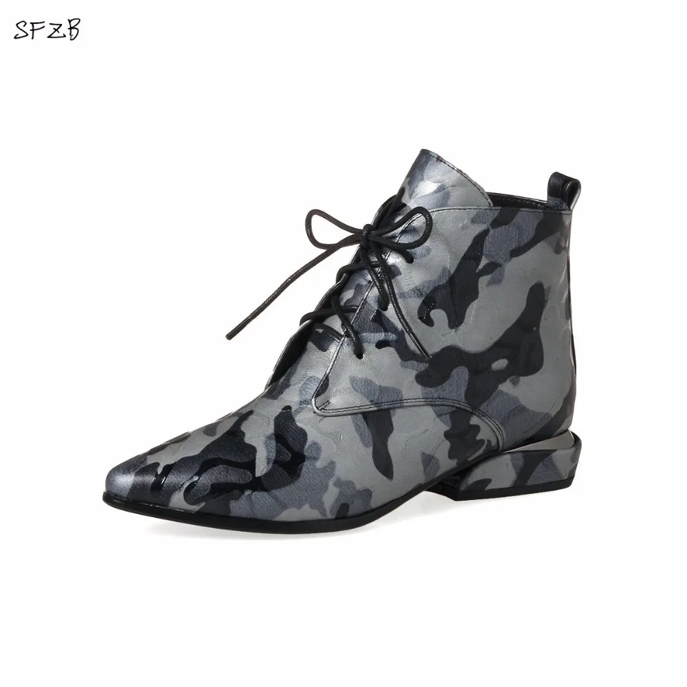 

SFZB shoes 2017 new arrival hot sale ankle boots toe size zipper riding equrstrian hoof heels genuine leather shoes