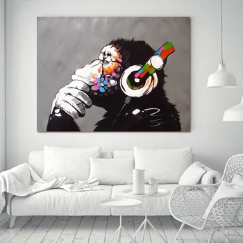 

Original Street Art Print DJ Monkey Oil Painting Art Silk Poster Home Decor Canvas Painting