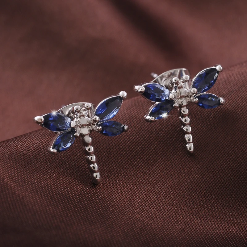 Kids Jewelry White Gold Color Cute Blue Gem Stone Dragonfly Shape Kids Jewelry White Gold Color Cute Blue Gem Stone Dragonfly Shape Piercing Animal Stud Earrings For Children S Hot Gift In From