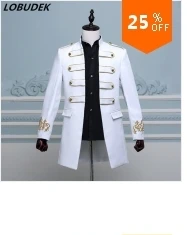 Red-White Stitching Blazers Set One Button Slim Fit Tuxedo Suit Men's Wedding Groomsmen Dress Singer Group Performance Costumes