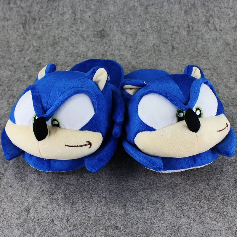 1 Pair 27cm Sonic the hedgehog indoor Slippers Plush Shoes Warm Winter Adult Slipper Toy Christmas
