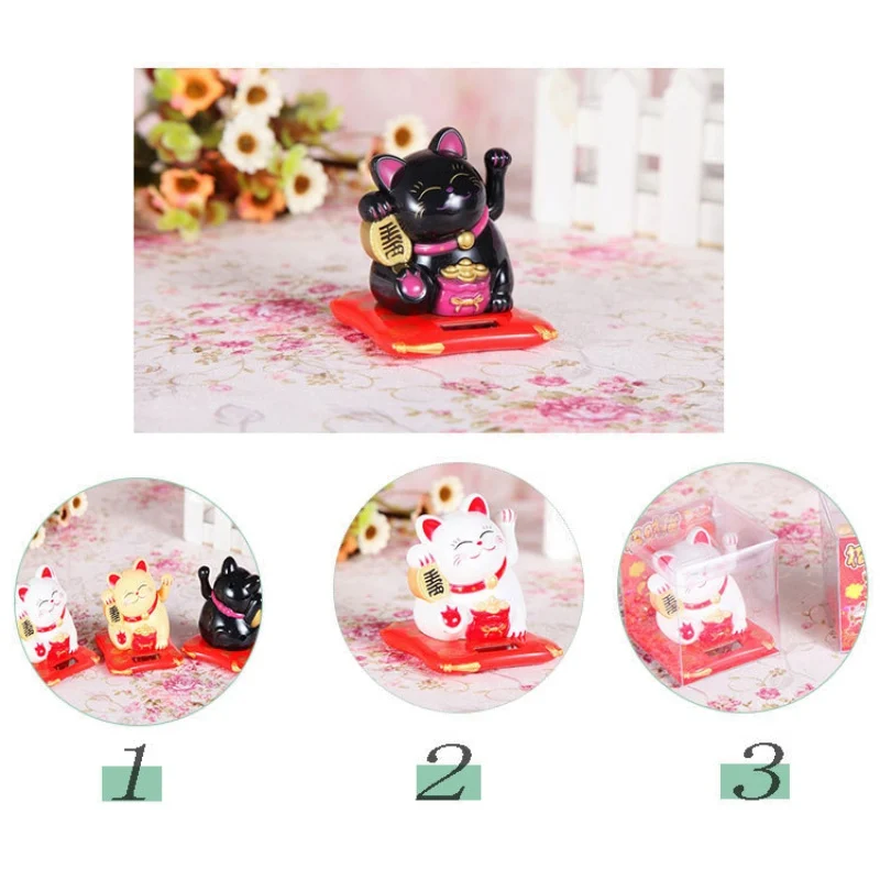 Маленькие ручные машинки Lucky Cat на солнечных батареях миниатюрные богатства развевая творческие текстуры автомобиля украшения Фортуны ремесленные фигурки