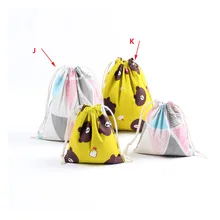 Printed Cotton Linen Storage Shopping Storage Bag Eco-Friendly Folding Reusable Portable Drawstring Bag For Travel Grocery Bags