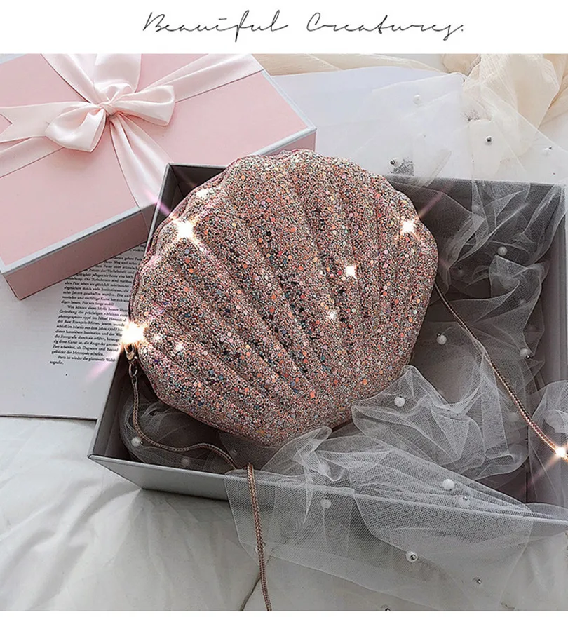 

Women Messenger Bags Fashion Mini evening Bag With sequins handbag Women Wild Shell Bag Chain Crossbody Shoulder Bag clutch sac