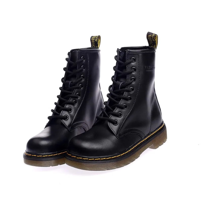 

Women's Shoes Snow Boots Winter Leather Martens Men Rubber Magnetic Silicone Shoelaces Manual Plus Velvet Large Size 46 Couple