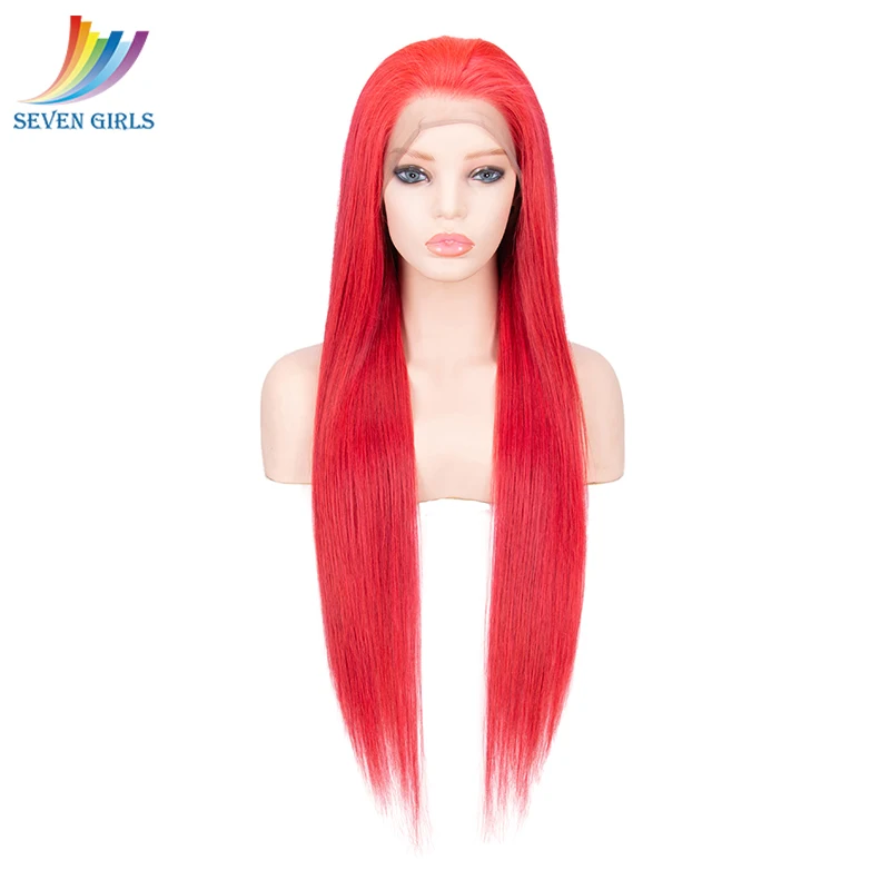 Sevengirls Grade 10A Red Virgin Hair Wigs Brazilian Straight Natural Hairline Preplucked Full Lace Human Hair Wigs Free Shipping