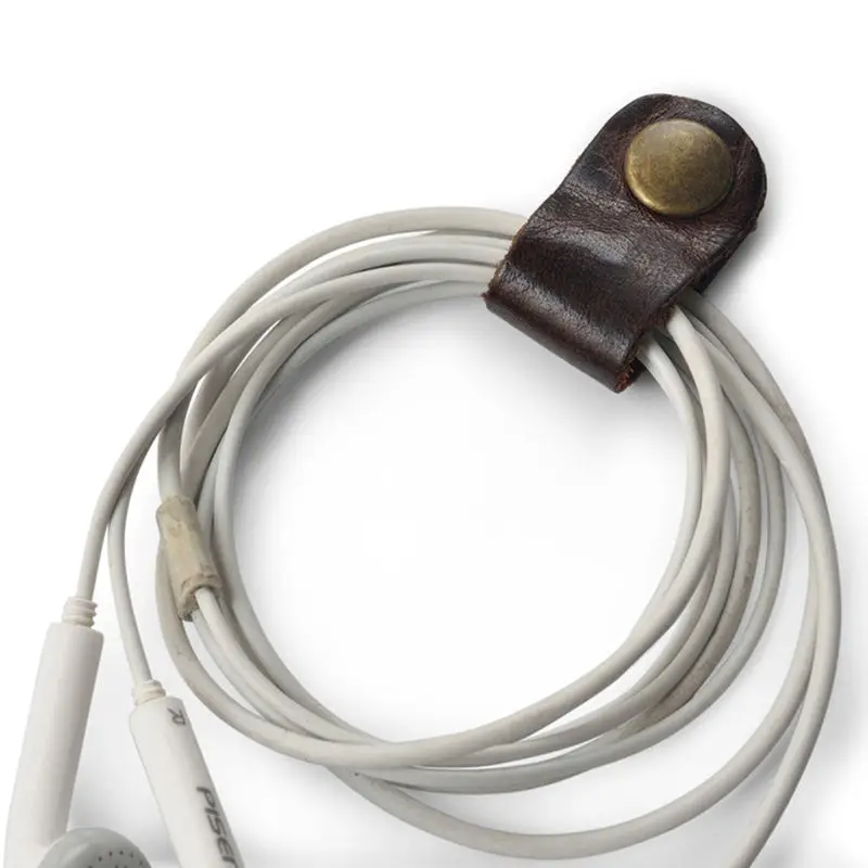 2x Handy Leather Headphone Earphone Cable Tie Cord Organizer Wrap Winder Useful 
