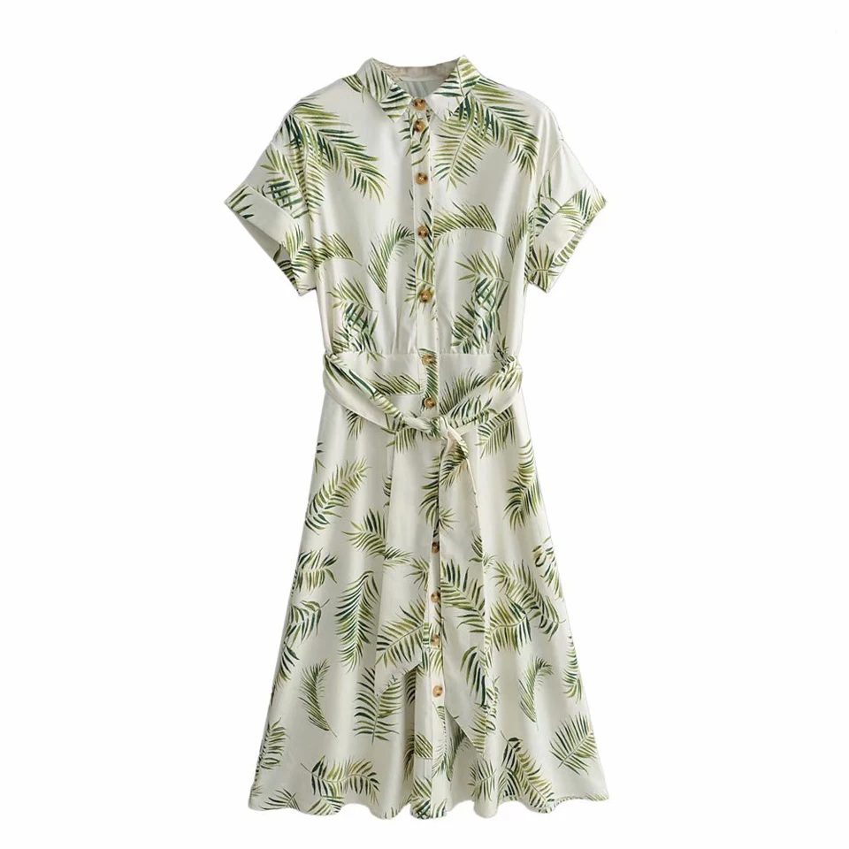 

Summer Casual Women's Shirt Dress 2019 Short Sleeve Buttons Sashes Bow Tie Dresses Female Elegant Print Dress vestidos