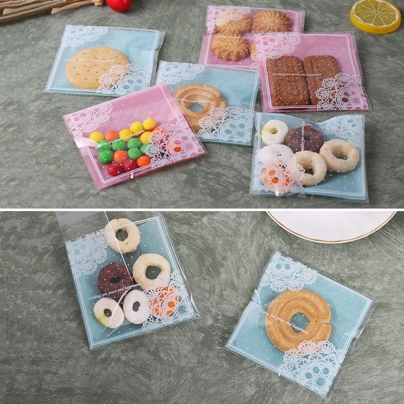 200pcs Lace Candy Cookie Bags 10*10 cm Self Adhesive Seal Plastic